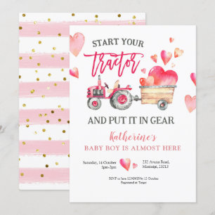 Pink Tractor Girl Babydusche Einladung