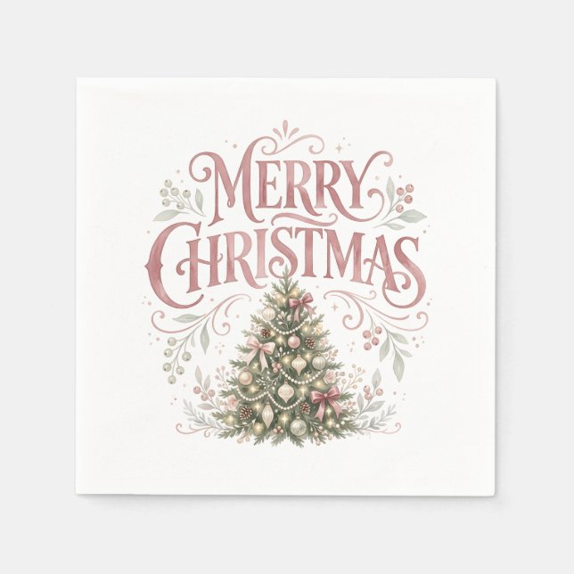 Pink traditioneller Weihnachtsbaum | Pinkmas Serviette (Vorderseite)