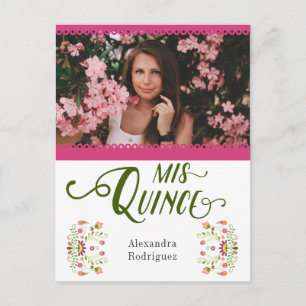 Pink Traditionelles mexikanisches Foto Quinceanera Einladungspostkarte