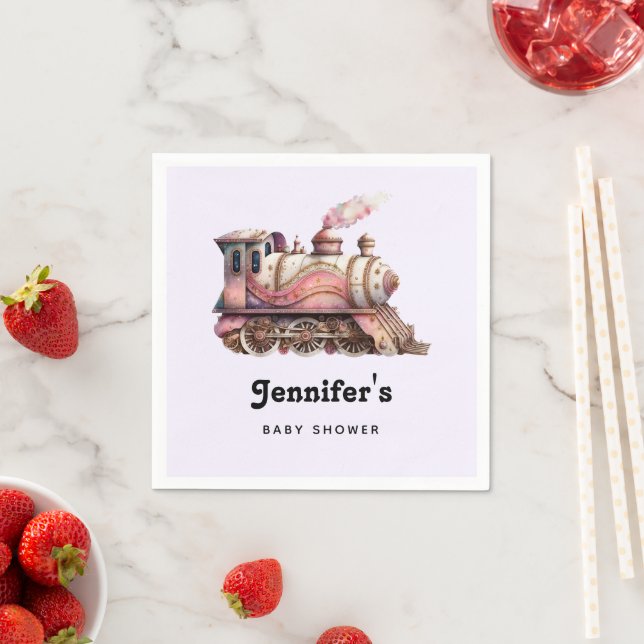Pink Train Motor Vintag Steampunk Baby Dusche Serviette (Beispiel)