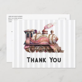 Pink Train Motor Vintag Steampunk Danke Postkarte