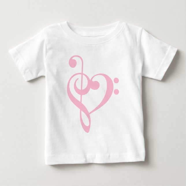 Pink Treble Clef & Bass Clef Herz Baby T-shirt (Vorderseite)