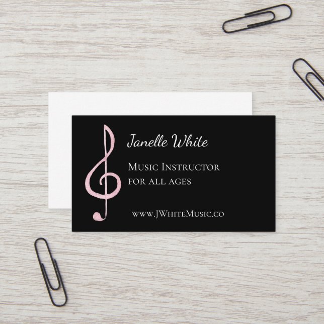 Pink Treble Clef Music Business Cards Visitenkarte (Vorderseite/Rückseite Beispiel)