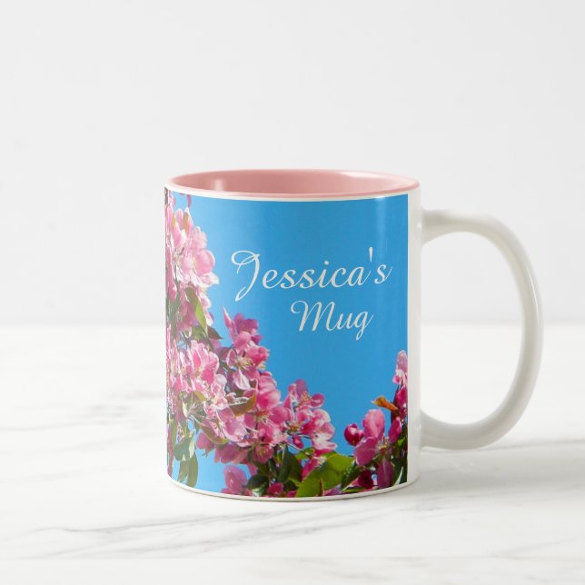Pink Tree Blossom und Blue Sky Personalisiert Zweifarbige Tasse (Rechts)