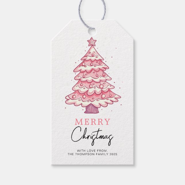 Pink Tree Frohe Weihnachtsfeiertage Geschenkanhänger (Vorderseite)