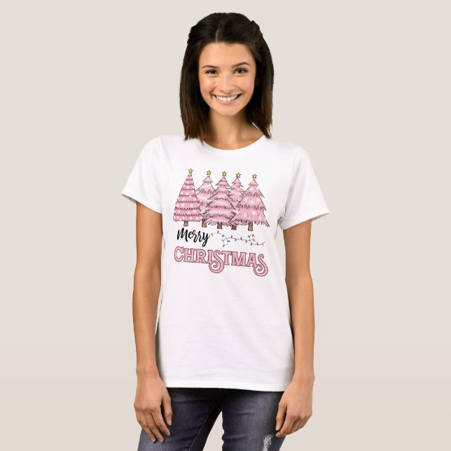 Pink Tree Frohe Weihnachtsfeiertage T-Shirt (Vorne ganz)