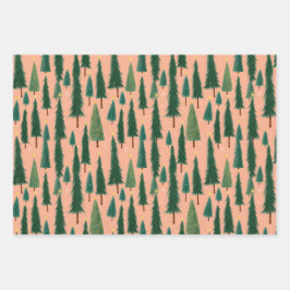 Pink Tree Gift Wrap, Modern Holiday Wrapping Paper Geschenkpapier Set