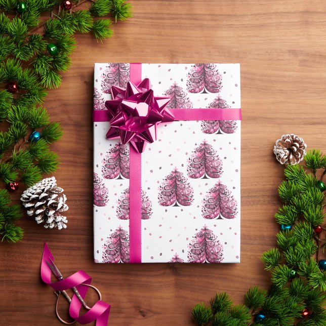 Pink Tree Girly Christmas Tree Geschenk Geschenkpapier (Pink Tree Girly Christmas Tree Gift Wrapping Paper)