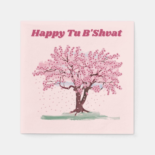 Pink Tree Happy Tu B'shvat Serviette (Vorderseite)