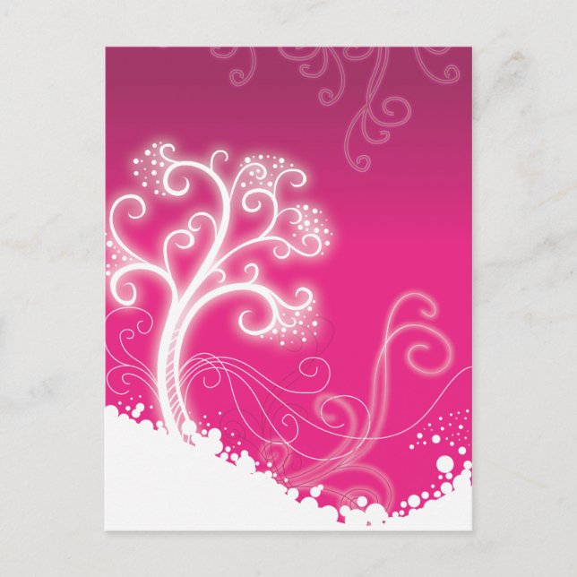 Pink Tree Niedlich Girly Retro Blumenmode Postkarte (Vorderseite)