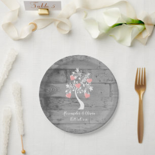 Pink Tree of Hearts Wedding Paper Plate Pappteller