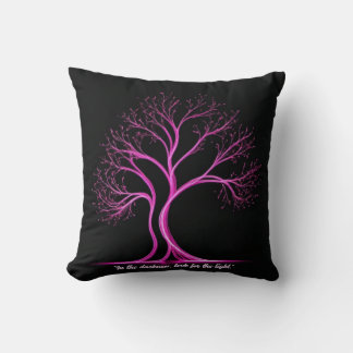 Pink Tree-Shaped Light Painting on Black Kissen