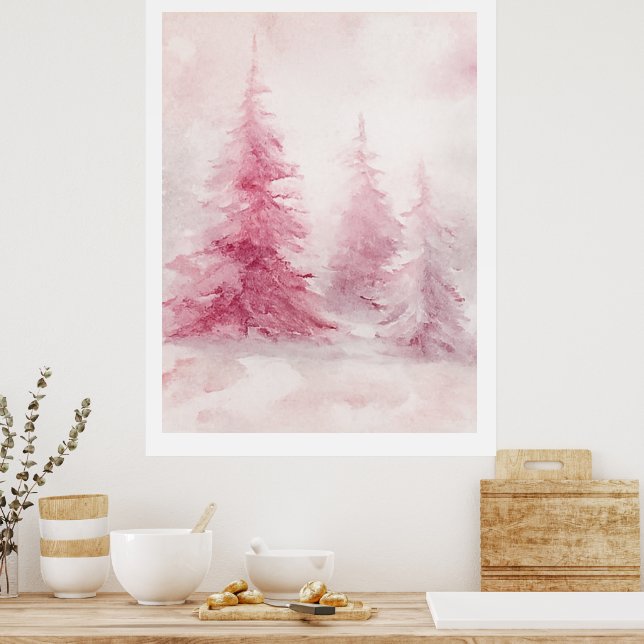 Pink Tree Wall Art – Elegant Floral Home D Poster (Küche)