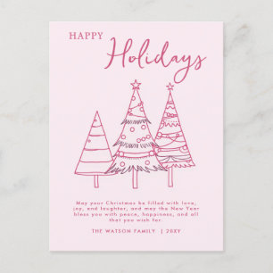 Pink Trees Hand Drawn Doodle Whimsy Weihnachten