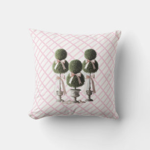 Pink Trellis Topiary Throw Kissen