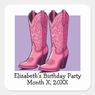 Pink Trendy Cowgirl Boots Girl Birthday Party Quadratischer Aufkleber