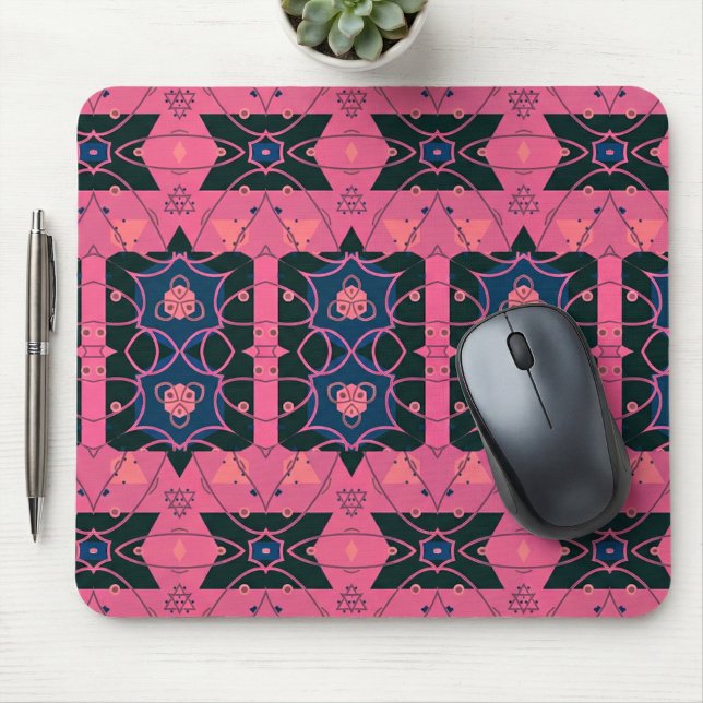 Pink Trendy Ornamental Geometric Pattern Mousepad (Von Creator hochgeladen)