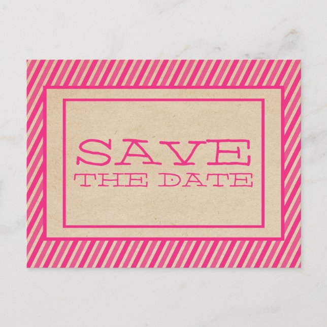 Pink Trendy Stripes Save the Date Postkarte (Vorderseite)