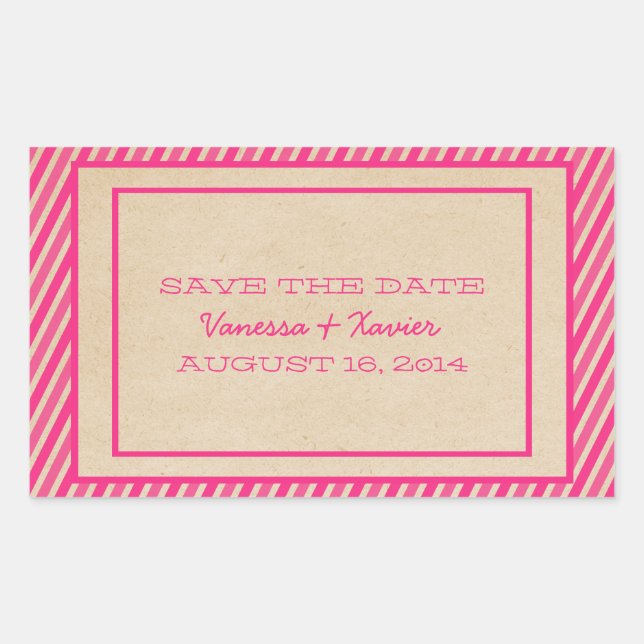 Pink Trendy Stripes Save the Date Stickers (Vorderseite)