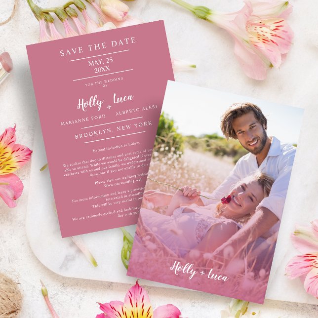 Pink Trendy Transparency Effect Photo Couple Save The Date (Von Creator hochgeladen)