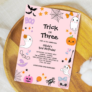 Pink Trick oder Treat Halloween 3. Geburtstag Einladung
