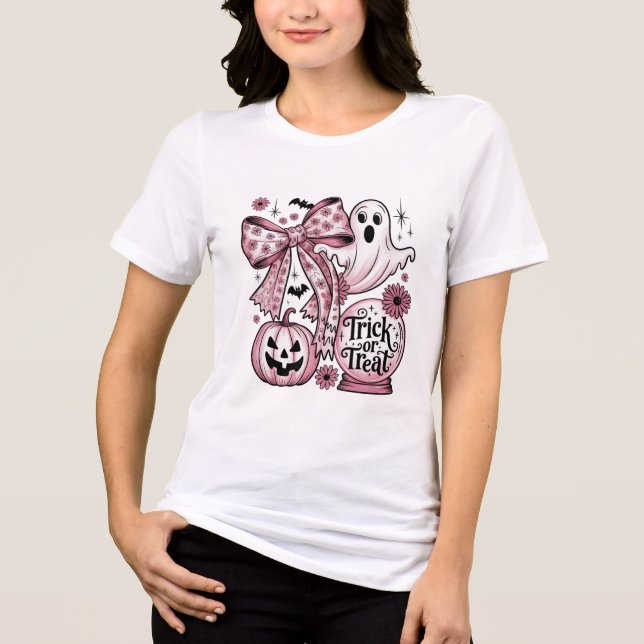 Pink Trick or Treat - Girly Ghost, Pumpkin Tri-Blend Shirt (Vorderseite)