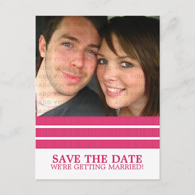 Pink Triple Strip Save the Date Postkarte (Vorderseite)