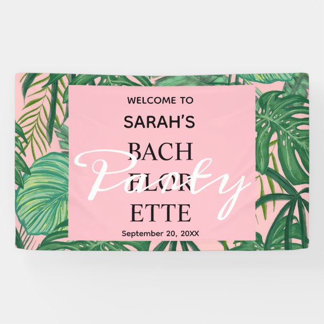 Pink Tropical Beach Palm Bachelorette Empfang Banner (Horizontal)