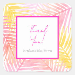 Pink Tropical Blätter Hawaiian Baby Shower Quadratischer Aufkleber