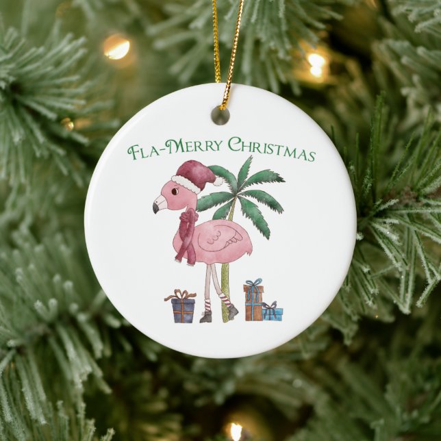 Pink Tropical Christmas Flamingo Keramik Ornament (Baum)
