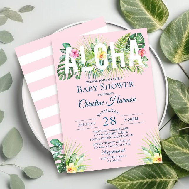Pink Tropical Floral Aloha Girl Babydusche Einladung (Von Creator hochgeladen)