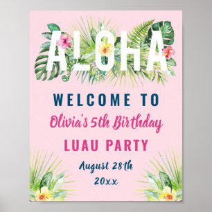 Pink Tropical Floral Aloha Luau Geburtstag Willkom Poster