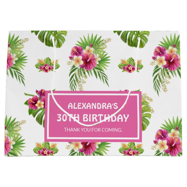 Pink Tropical Floral Luau Party Birthday Große Geschenktüte (Vorderseite)