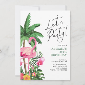 Pink Tropical Hawaiian 25th Birthday Invitation   Einladung