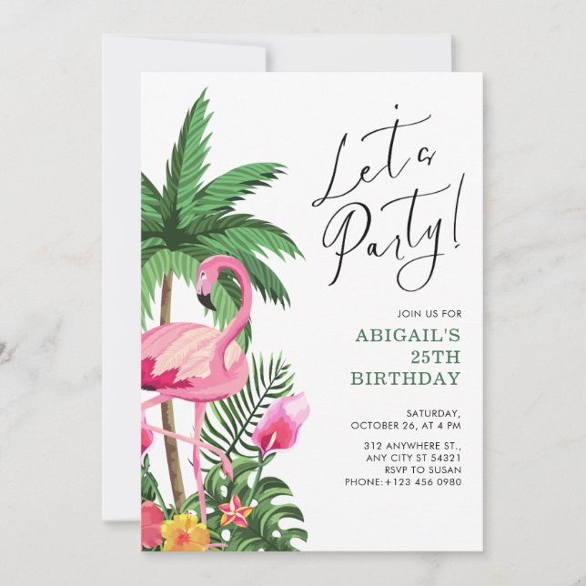 Pink Tropical Hawaiian 25th Birthday Invitation   Einladung (Vorderseite)