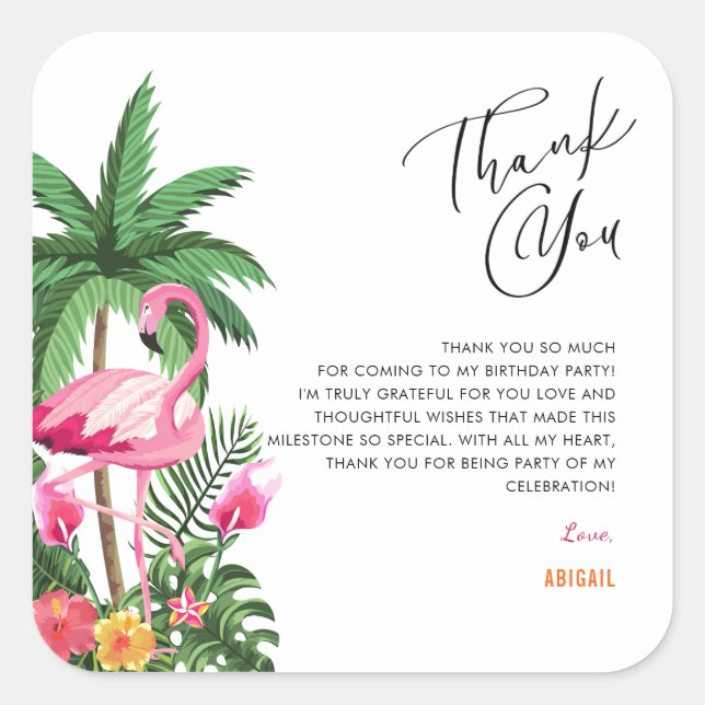 Pink Tropical Hawaiian Adult 25th Birthday Napkins Quadratischer Aufkleber (Vorderseite)