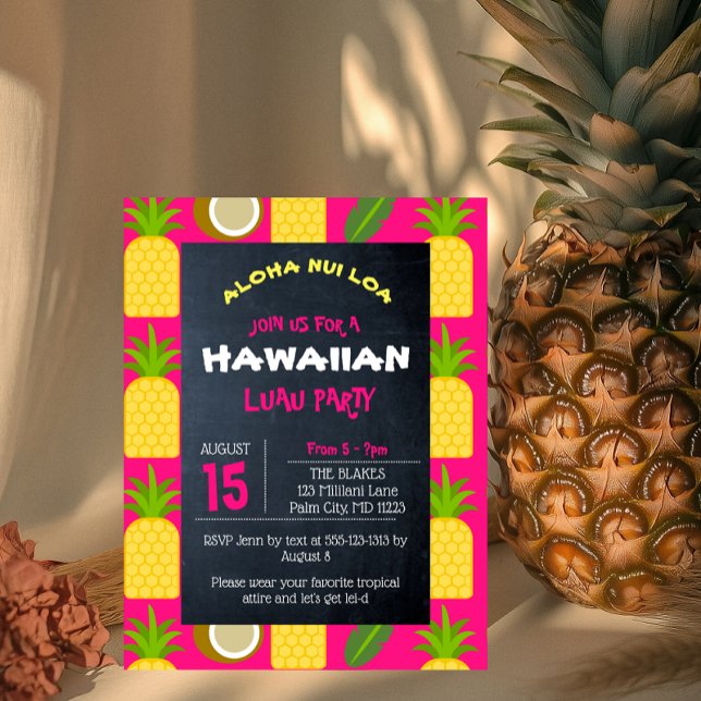 Pink Tropical Hawaiian Luau Party Einladung Postkarte (Von Creator hochgeladen)