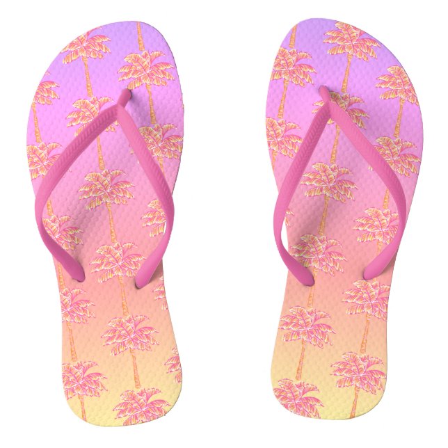 Pink Tropical Island Sunset Palm Tree Flip Flops (Fußbett)