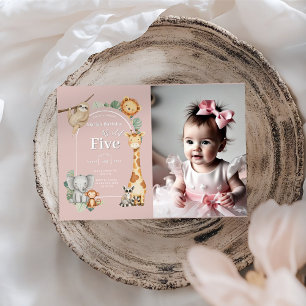 Pink Tropical Jungle Safari Geburtstag von Tieren Einladung