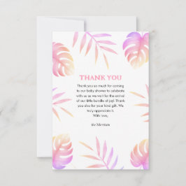 Pink Tropical Leaves Baby Shower Thank You Cards Dankeskarte