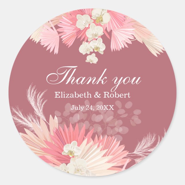 Pink Tropical Orchid Wedding Danke Sticker (Vorderseite)