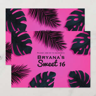 Pink Tropical Palm Blätter Luau Party Einladungen