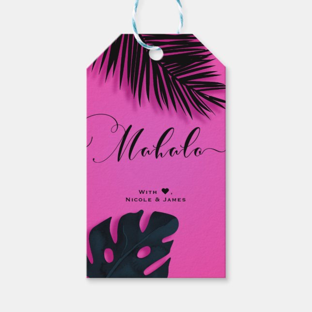 Pink Tropical Palm Blätter Party MAHALO ALOHA Geschenkanhänger (Vorderseite)