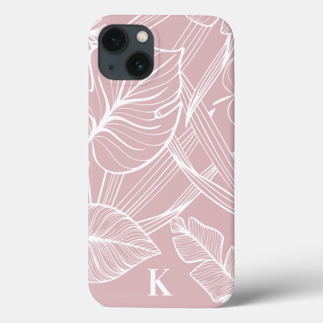Pink Tropical Palm Leaf Muster Monogram Case Mate (Rückseite)