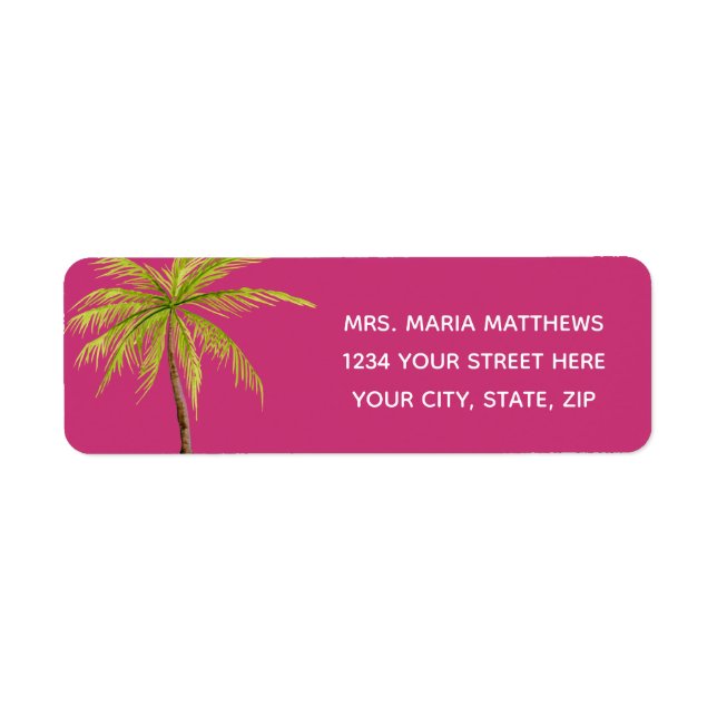 Pink Tropical Palm Tree Beach Adressetiketten (Vorne)