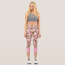Pink Tropical Palm Trees Custom Text Pickleball Capri Leggings