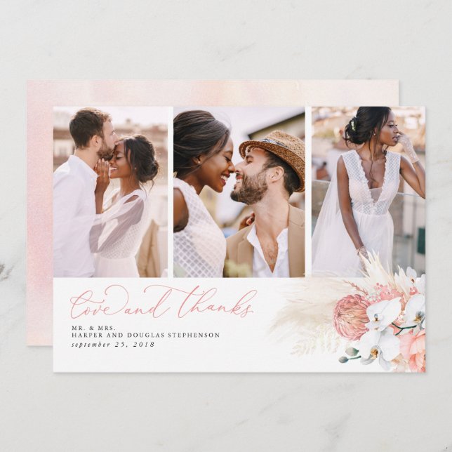 Pink Tropical Pampas Grass Wedding Vielen Dank Dankeskarte (Vorne/Hinten)