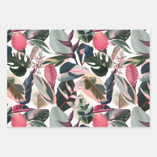 Pink Tropical Philodendron Houseplant Muster Geschenkpapier Set