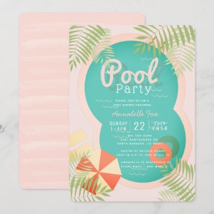 Pink Tropical Pool Party Kinderdusche Einladung