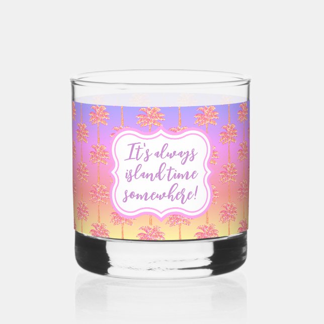 Pink Tropical Sunset Island Time Palm Tree Aloha Whiskyglas (Vorderseite)